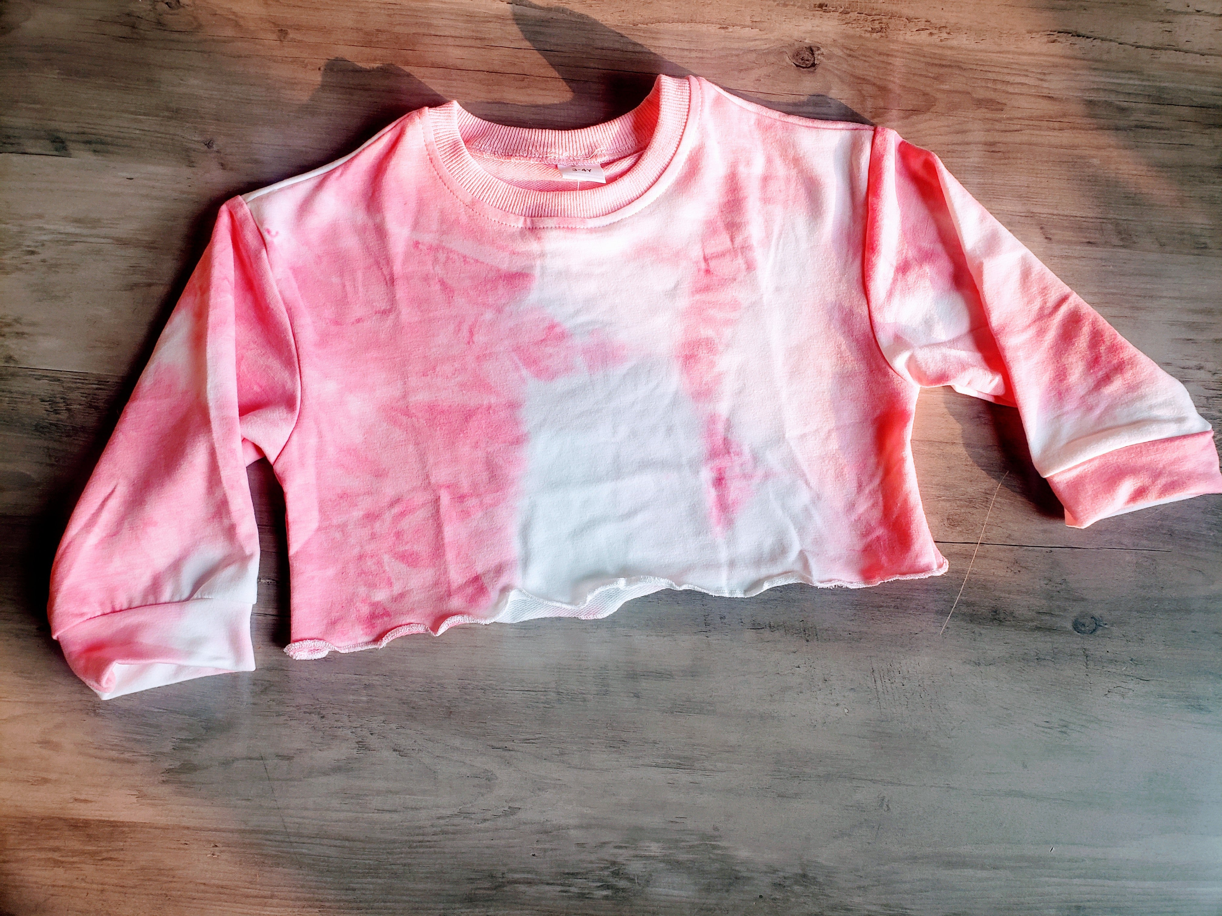 Kid's Cropped Top Pink Technical Jersey with Faded Toile de Jouy